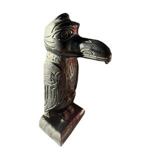 Vintage Totem Pole Black Onyx Hand Carved Raven Native Indigenous Northwest 6.5"